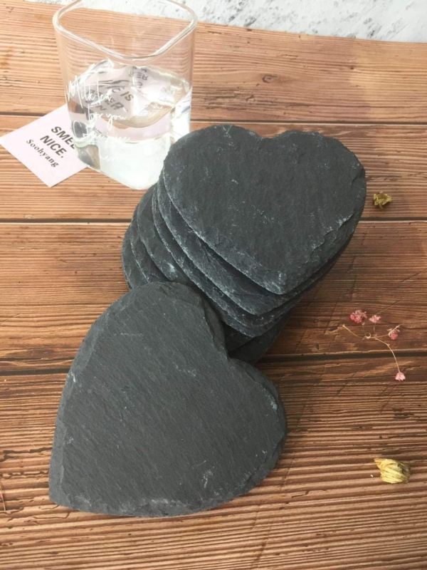 Sottobicchiere in Ardesia Naturale  a Forma di Cuore  - 4 pezzi - immagine 5