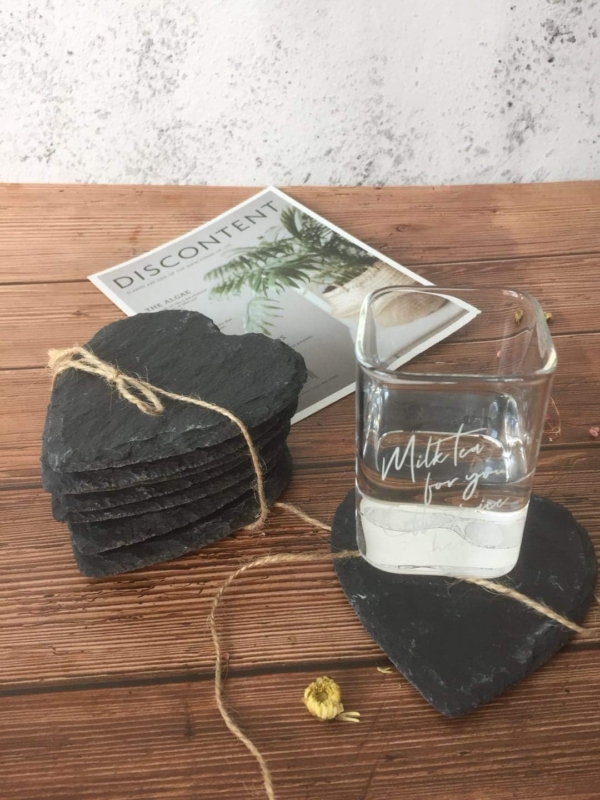Sottobicchiere in Ardesia Naturale  a Forma di Cuore  - 4 pezzi - immagine 8