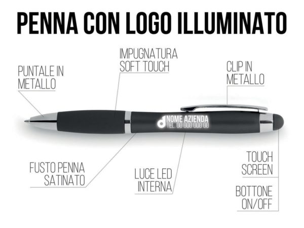 Penna  a sfera touch personalizzabile con logo o scritta luminosa - immagine 3